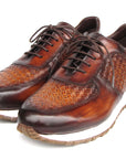 Paul Parkman Men's Brown Hand-Painted Woven Leather Sneakers (ID