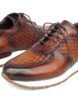 Paul Parkman Men's Brown Hand-Painted Woven Leather Sneakers (ID