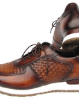 Paul Parkman Men's Brown Hand-Painted Woven Leather Sneakers (ID