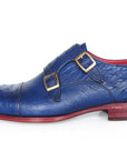Paul Parkman Sax Blue Genuine Ostrich Double Monkstraps (ID