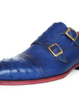Paul Parkman Sax Blue Genuine Ostrich Double Monkstraps (ID