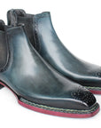 Paul Parkman Men's Norwegian Welted Chelsea Boots Blue Burnished Leather (ID