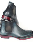 Paul Parkman Men's Norwegian Welted Chelsea Boots Blue Burnished Leather (ID