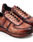 Paul Parkman Men's Brown Burnished Textured Leather Sneakers (ID