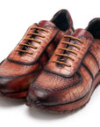Paul Parkman Men's Brown Burnished Textured Leather Sneakers (ID