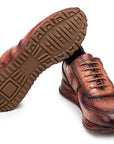 Paul Parkman Men's Brown Burnished Textured Leather Sneakers (ID