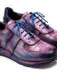 Paul Parkman Men's Blue & Purple Textured Leather Sneakers (ID