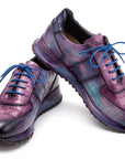 Paul Parkman Men's Blue & Purple Textured Leather Sneakers (ID