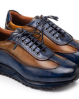 Paul Parkman Men's Blue & Camel Patina Leather Sneakers (ID