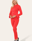 Long Sleeves Peplum Front Buttons Frilled Hem Lounge Wear Set - Toi ‘n’ Moi Ltd