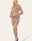 Long Sleeves Peplum Front Buttons Frilled Hem Lounge Wear Set - Toi ‘n’ Moi Ltd