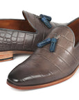 Paul Parkman Men's Gray Crocodile Embossed Calfskin Tassel Loafer (ID