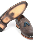 Paul Parkman Men's Gray Crocodile Embossed Calfskin Tassel Loafer (ID