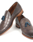Paul Parkman Men's Gray Crocodile Embossed Calfskin Tassel Loafer (ID