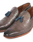 Paul Parkman Men's Gray Crocodile Embossed Calfskin Tassel Loafer (ID