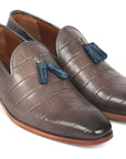 Paul Parkman Men's Gray Crocodile Embossed Calfskin Tassel Loafer (ID