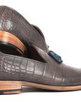 Paul Parkman Men's Gray Crocodile Embossed Calfskin Tassel Loafer (ID