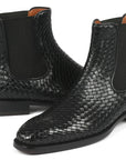 Paul Parkman Black Woven Leather Chelsea Boots (ID