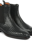 Paul Parkman Black Woven Leather Chelsea Boots (ID