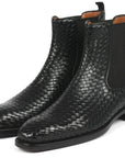 Paul Parkman Black Woven Leather Chelsea Boots (ID