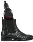 Paul Parkman Black Woven Leather Chelsea Boots (ID