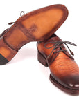 Paul Parkman Brown Crocodile Embossed Calfskin Goodyear Welted Derby Shoes (ID