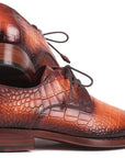Paul Parkman Brown Crocodile Embossed Calfskin Goodyear Welted Derby Shoes (ID