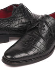Paul Parkman Black Crocodile Embossed Calfskin Goodyear Welted Derby Shoes (ID