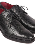 Paul Parkman Black Crocodile Embossed Calfskin Goodyear Welted Derby Shoes (ID