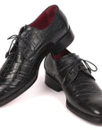 Paul Parkman Black Crocodile Embossed Calfskin Goodyear Welted Derby Shoes (ID