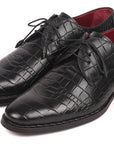 Paul Parkman Black Crocodile Embossed Calfskin Goodyear Welted Derby Shoes (ID