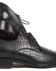 Paul Parkman Black Crocodile Embossed Calfskin Goodyear Welted Derby Shoes (ID
