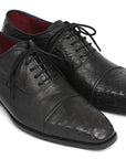 Paul Parkman Men's Genuine Ostrich Captoe Oxfords Black (ID
