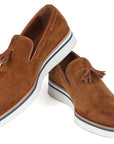 Paul Parkman Men's Smart Casual Tassel Loafers Camel Suede (ID