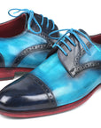 Paul Parkman Two Tone Cap-Toe Derby Shoes Blue & Turquoise (ID
