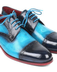 Paul Parkman Two Tone Cap-Toe Derby Shoes Blue & Turquoise (ID