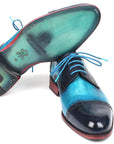 Paul Parkman Two Tone Cap-Toe Derby Shoes Blue & Turquoise (ID