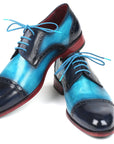 Paul Parkman Two Tone Cap-Toe Derby Shoes Blue & Turquoise (ID