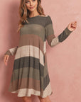 Long Sleeved Rib Stripe Pocket Dress