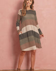 Long Sleeved Rib Stripe Pocket Dress