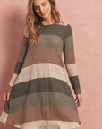 Long Sleeved Rib Stripe Pocket Dress
