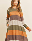 Long Sleeved Rib Stripe Pocket Dress