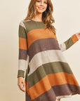 Long Sleeved Rib Stripe Pocket Dress