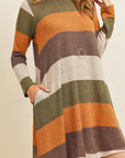 Long Sleeved Rib Stripe Pocket Dress