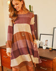 Long Sleeved Rib Stripe Pocket Dress