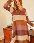 Long Sleeved Rib Stripe Pocket Dress