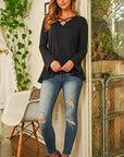 Criss Cross Neck Long Sleeve Hacci Top