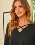 Criss Cross Neck Long Sleeve Hacci Top