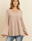Criss Cross Neck Long Sleeve Hacci Top