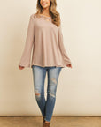 Criss Cross Neck Long Sleeve Hacci Top